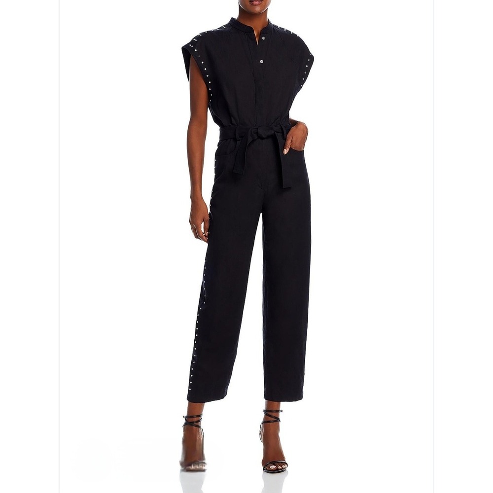 IRO Paris Romeo Black Studded Linen Blend Jumpsuit Size 38 NWT $645